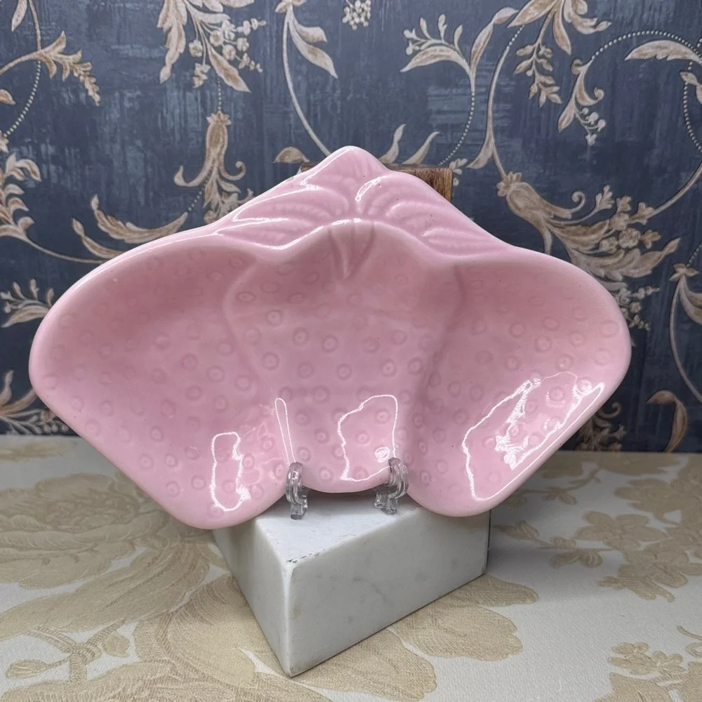 Vintage Set Of 4 Valley Vista Calif. Pink Glazed Strawberry Dish 8.75” x 5.5”